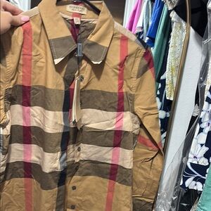 Burberry Tan and Red Plaid Shirt